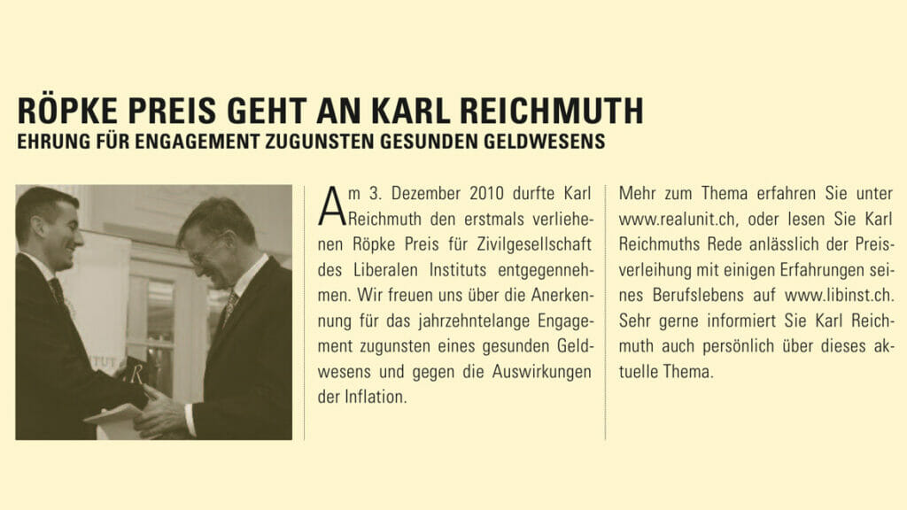 Röpke Preis geht an Karl Reichmuth